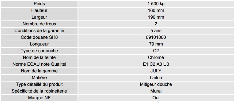 Fiche july mitigeur douche mécanqiue