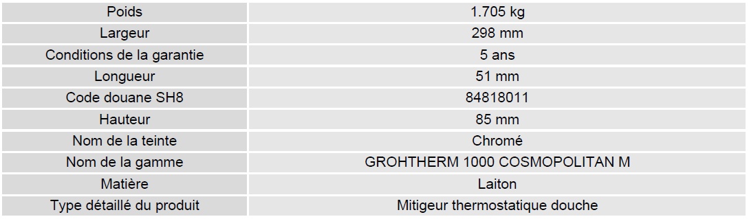 Grohtherm 1000 cosmo M fiche